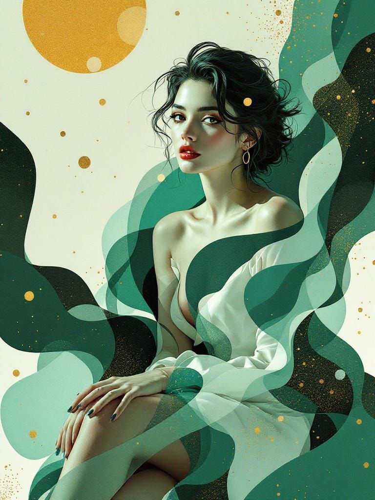 Figure Study in Emerald and Gold Digital Art