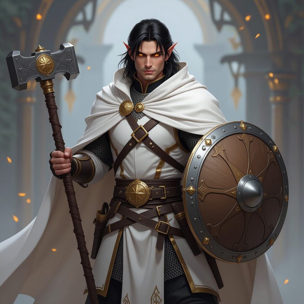 Half-Elf Warrior with War Hammer and Shield