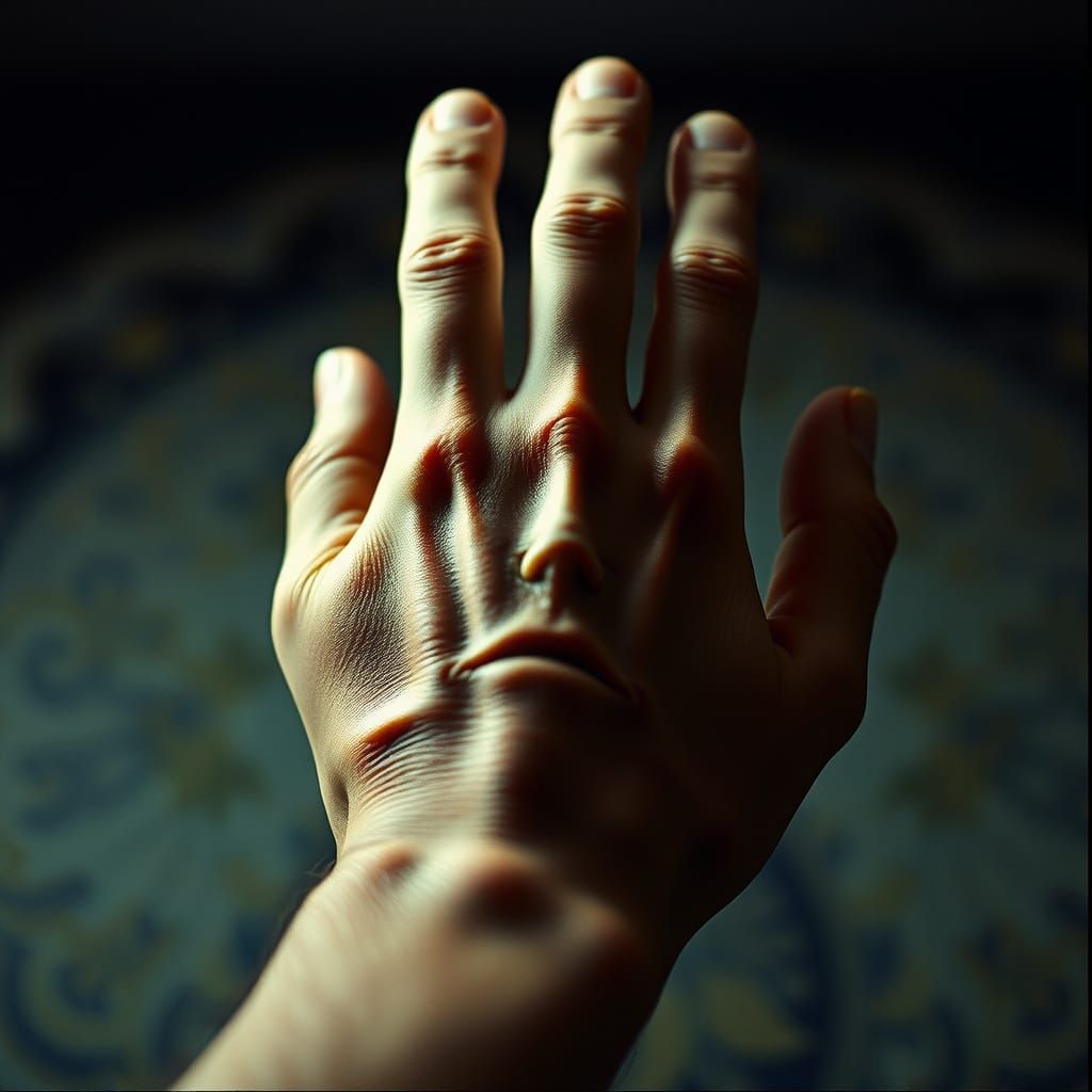 Dramatic Film Still of Hand with Face