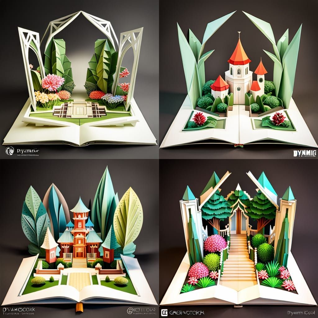 Victorian Garden Origami Pop-Up Book in Dark Fantasy Style