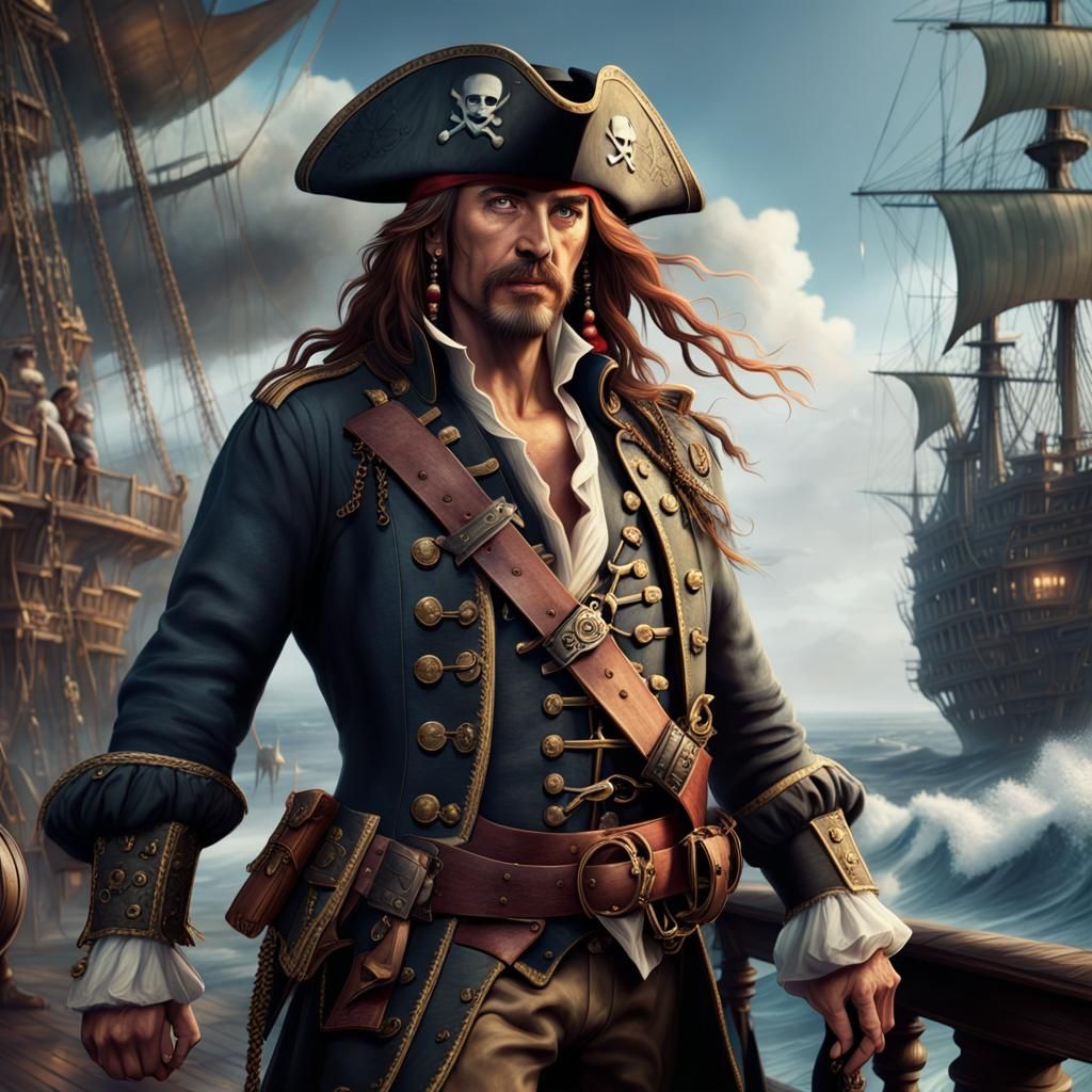 Handsome Pirate Captain in Epic Digital Painting
