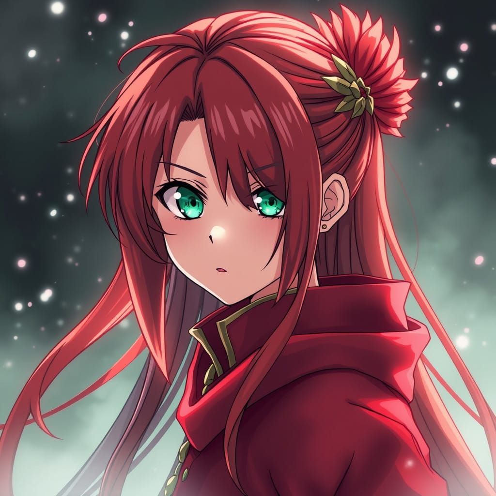 Red Haired Anime Girl with Green Eyes