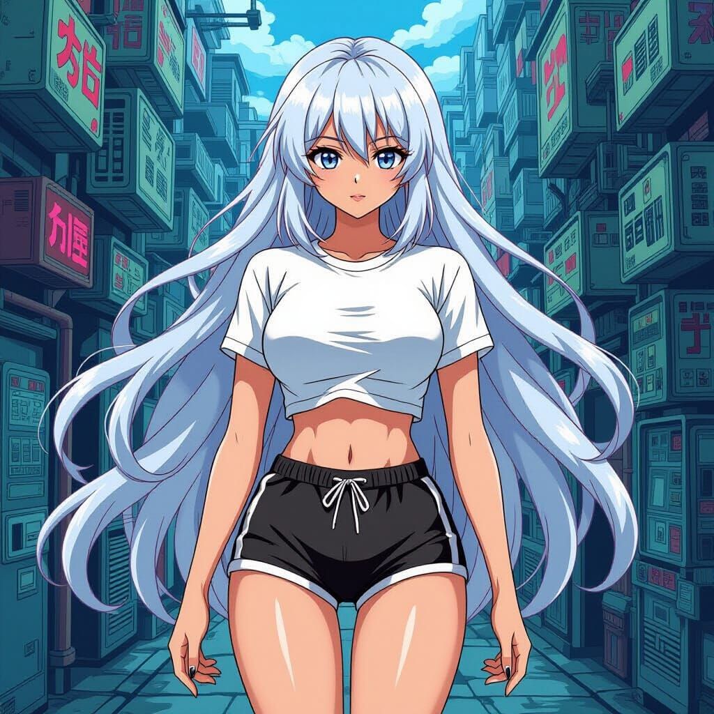 Anime Woman with Voluptuous Figure in Modern Art Style