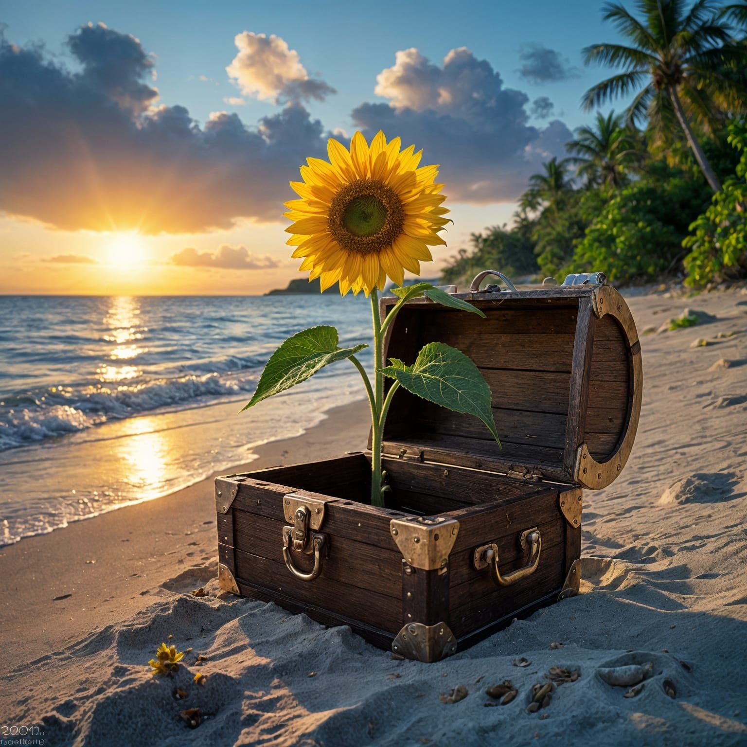 Bioluminescent Sunflower Growing from Pirate Treasure