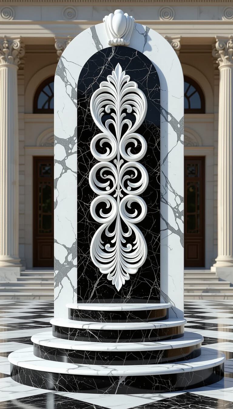 Stone Monument of Black Granite and White Marble of 5 Slabs ...