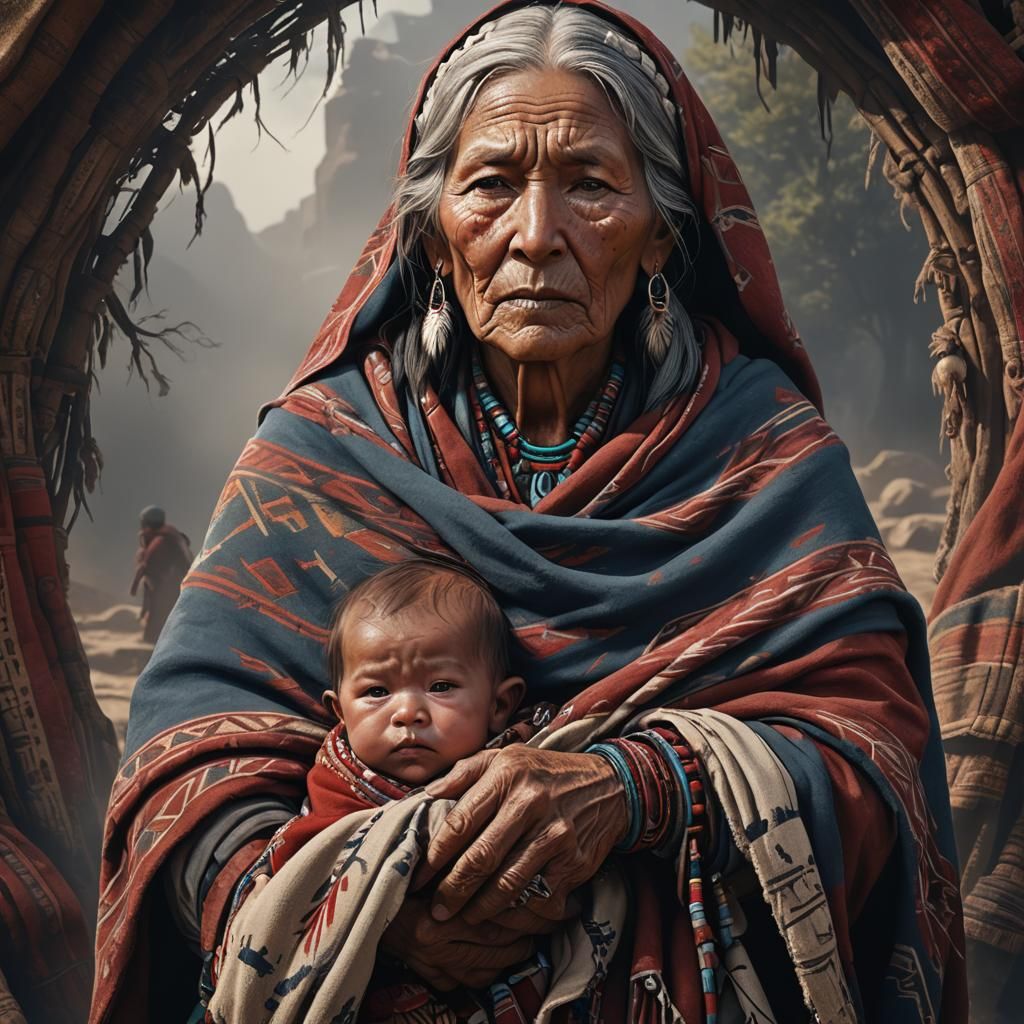 Sioux Woman and Baby: Detailed Matte Painting