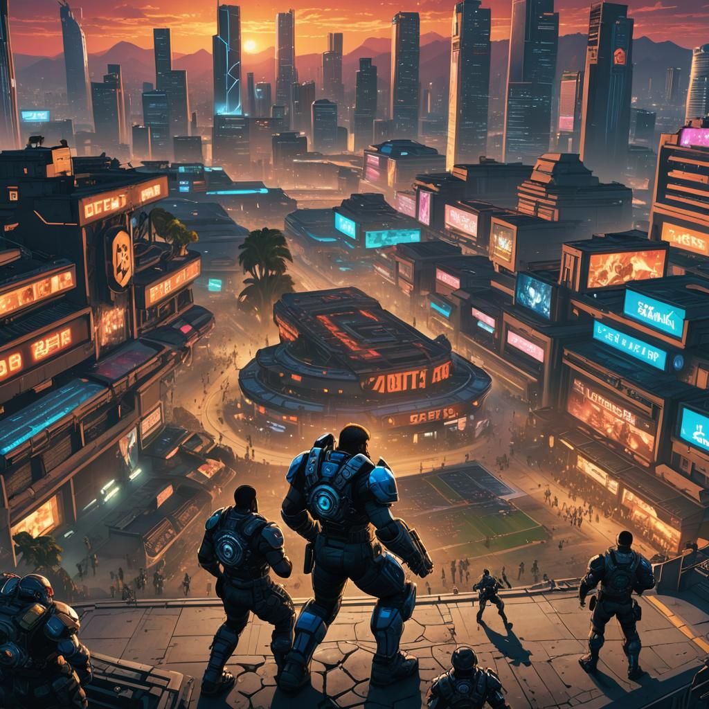 Gears of War Football in Cyberpunk Anime Style
