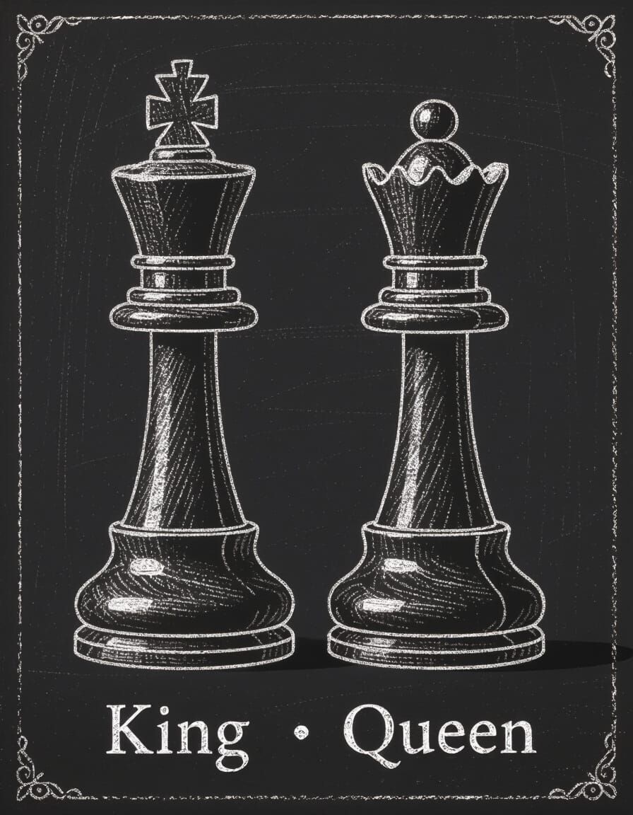 Cybernetic Chess Pieces: King and Queen Technical Drawing