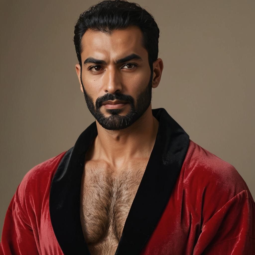 Pensive Man in Red Velvet Robe, Impasto Painting