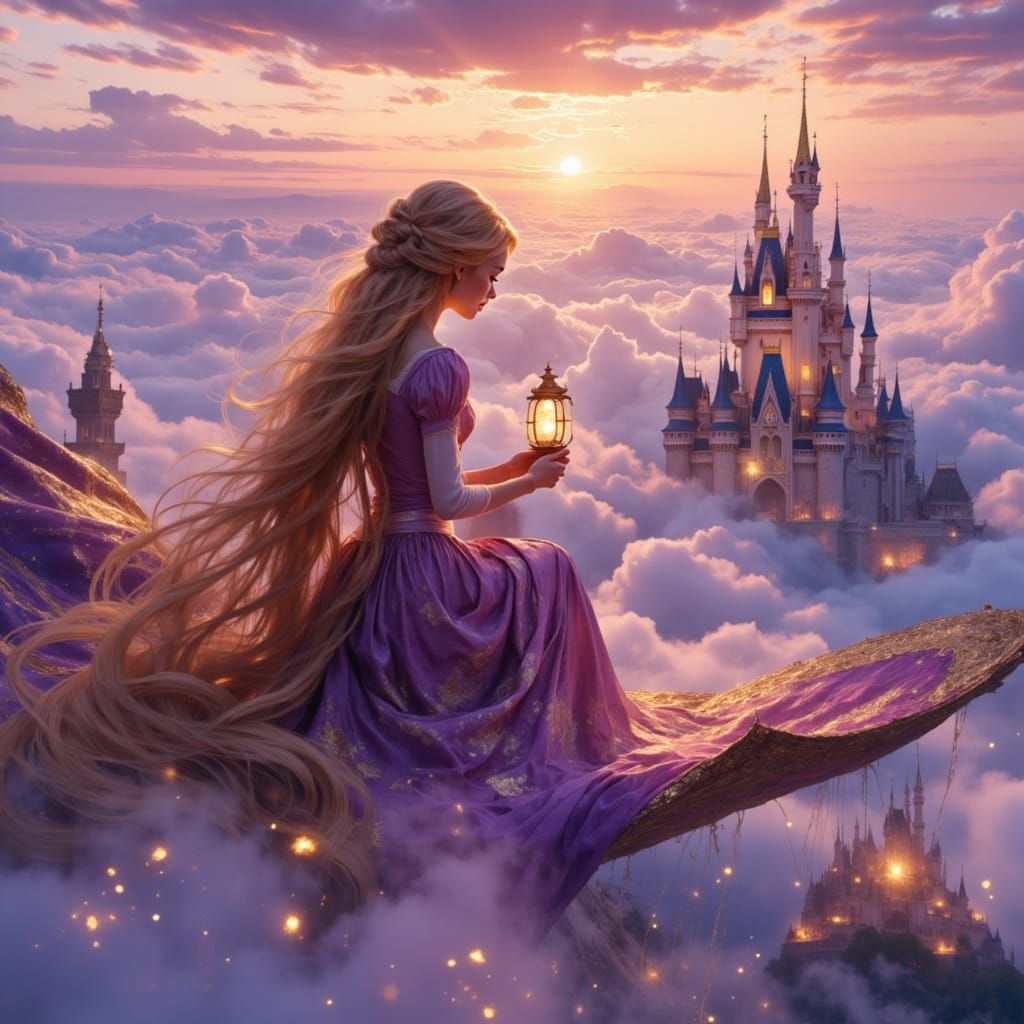 Golden Princess on Magic Carpet Ride Above Disney