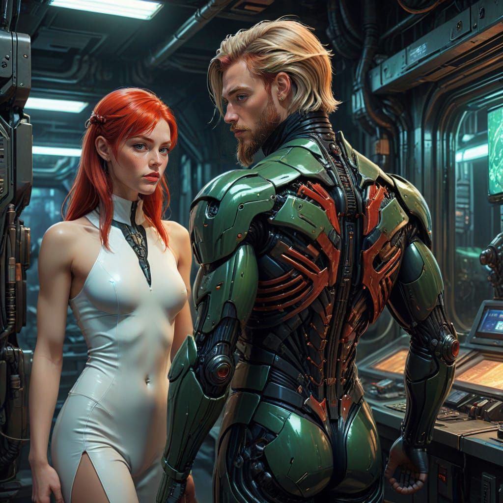 Cyberpunk Samurai and Enchantress in Immersive Environmental...