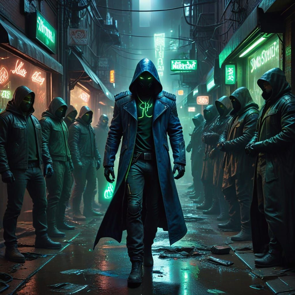 Cyberpunk Cityscape with Epic Battle at Night