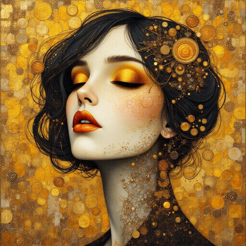 Nature Goddess in Gold and Black, Klimt Style