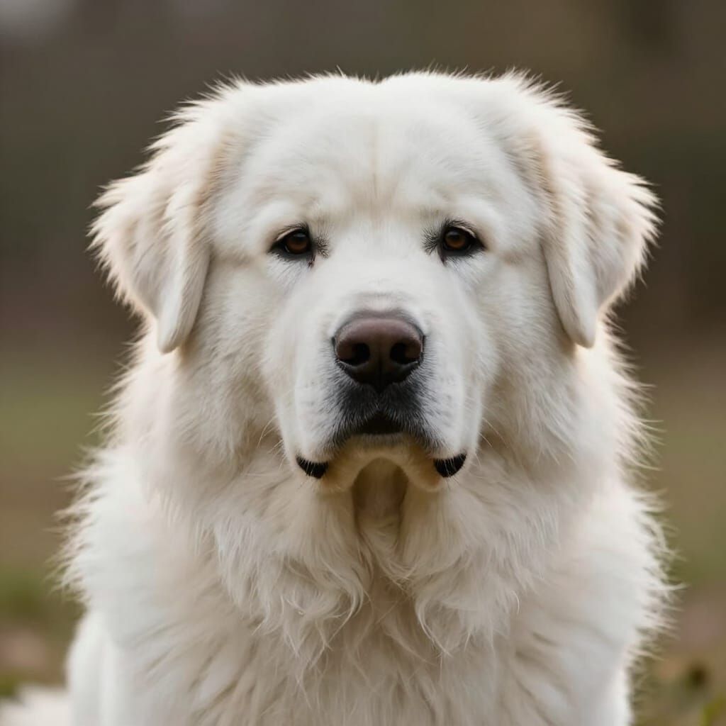 Hyperrealistic Great Pyrenees Portrait with Gentle Eyes