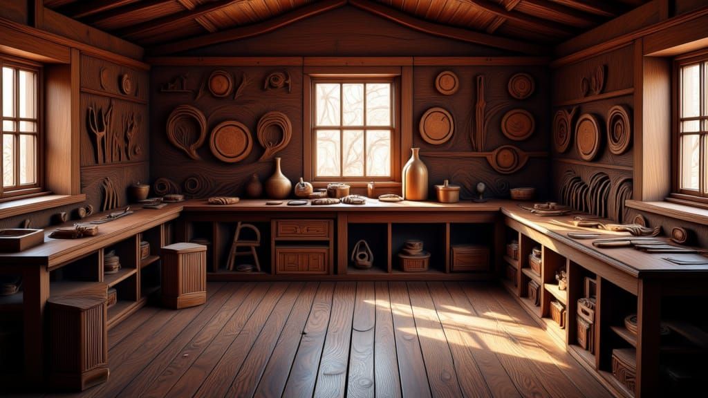 Old Barn Woodworking Shop with Hand-Carved Art