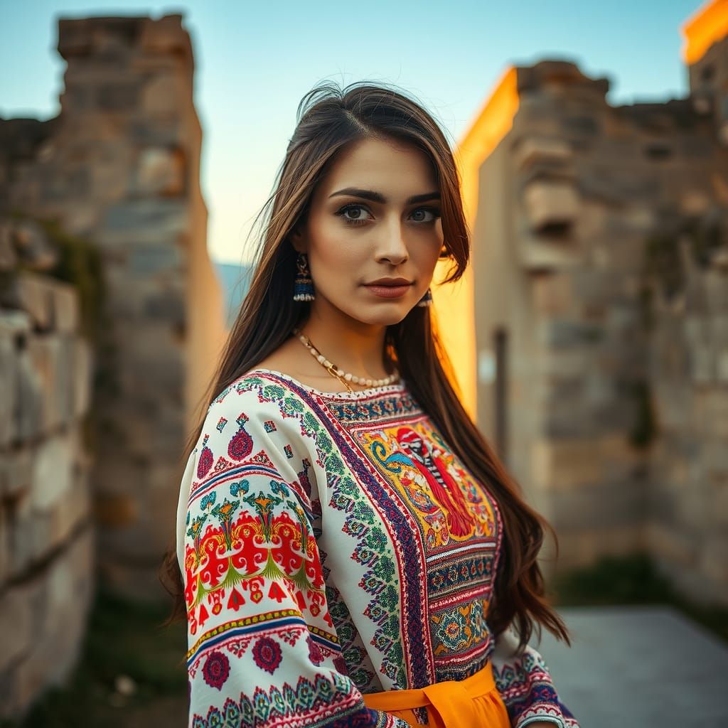 Bosnian Woman in Traditional Dress, Golden Hour