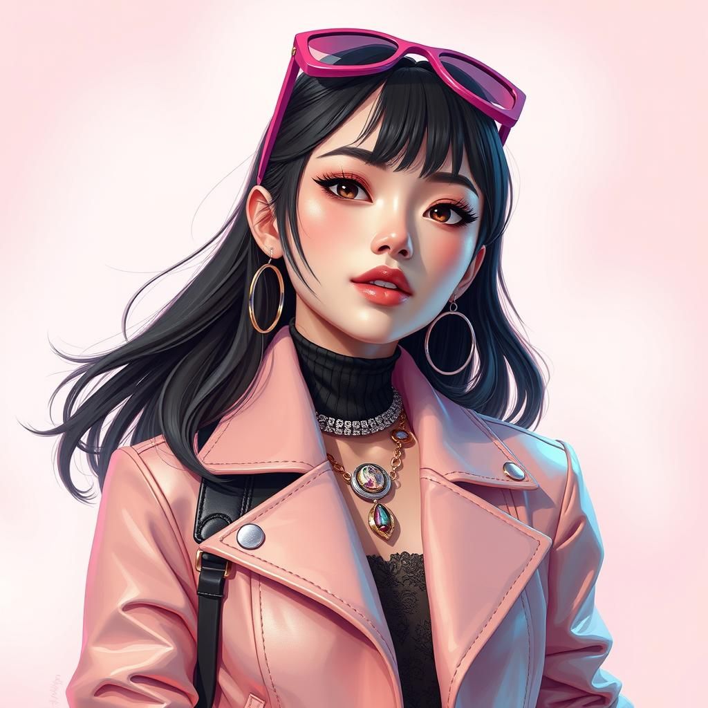 High Fashion Portrait in Playful Digital Art Style