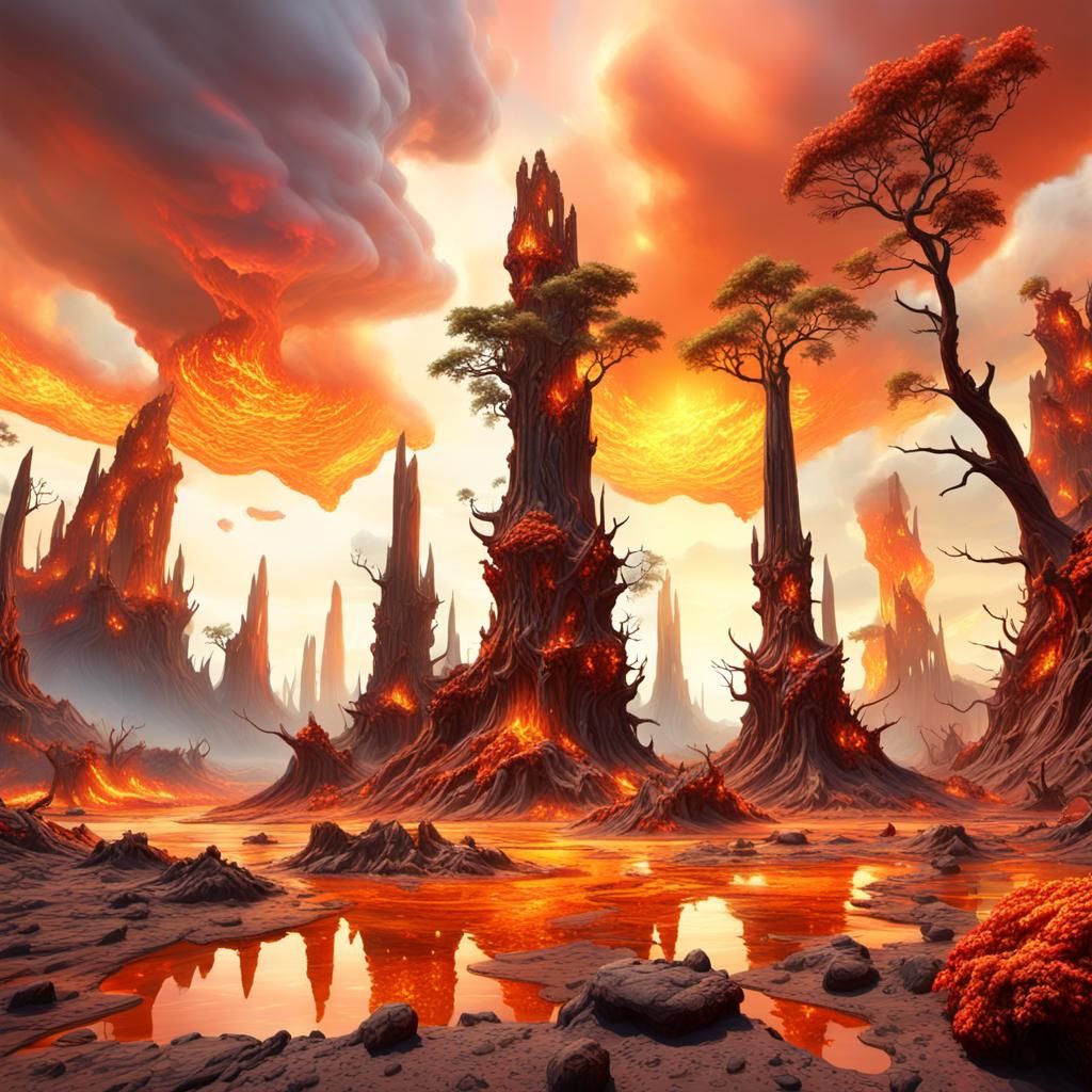 Surreal Earth's Destruction: Magma Flows Meet Sanctuary