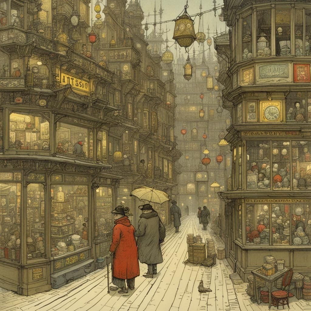 Victorian Architectural Drawing in Whimsical Style