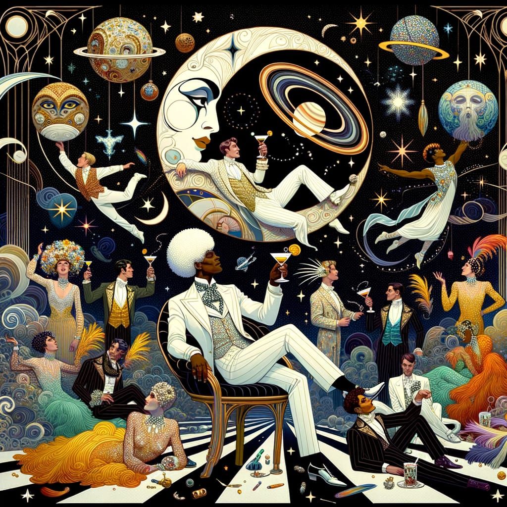 Celestial Portraits: A Galactic Art Nouveau Gala