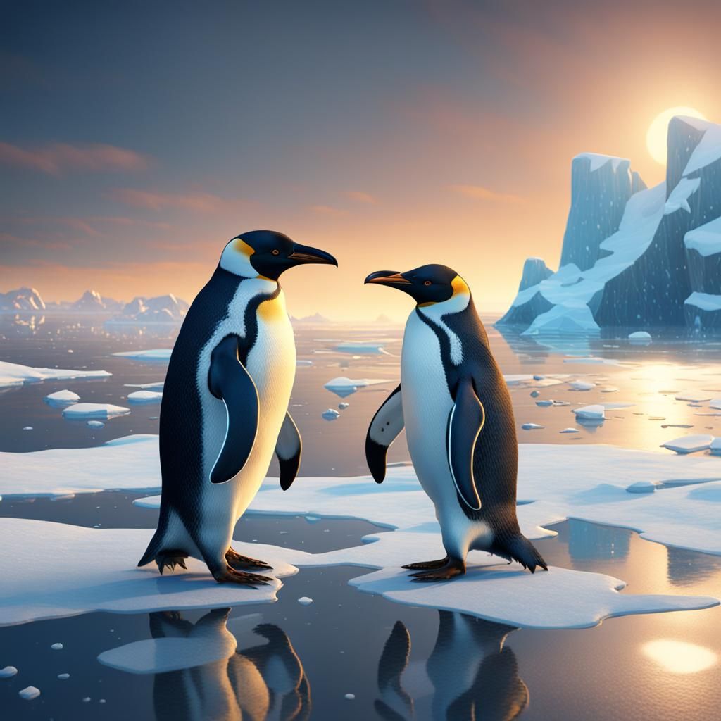 Penguins on Ice: Detailed Matte Painting