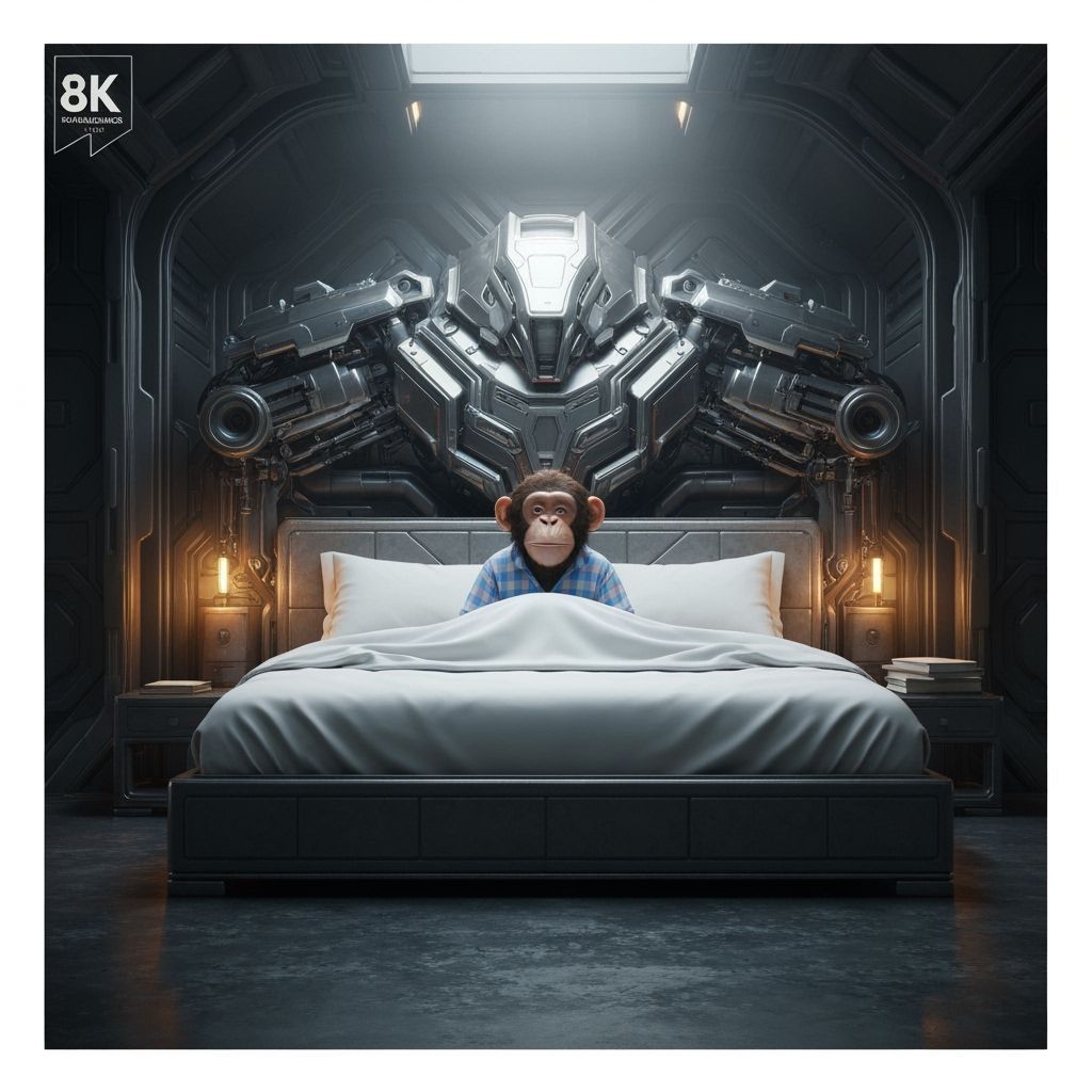 Chimp Wakes Up in Sci-Fi King-Size Bed