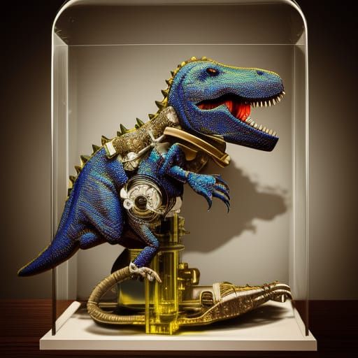Steampunk Dinosaur Head in Glass Box