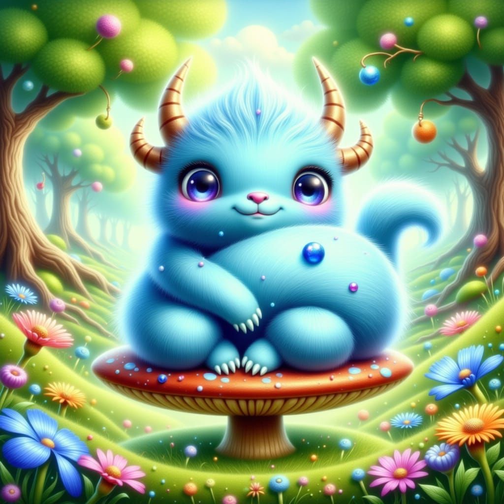 Whimsical Kawaii Monster in a Fantastical Forest