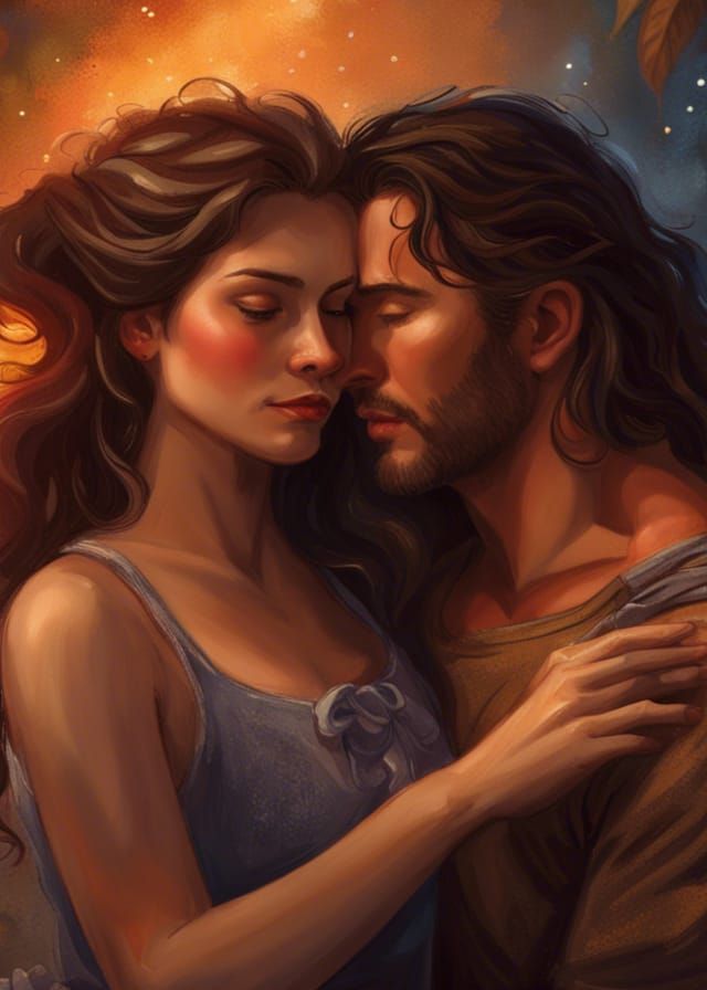 Romantic Campfire Embrace Under Starry Sky