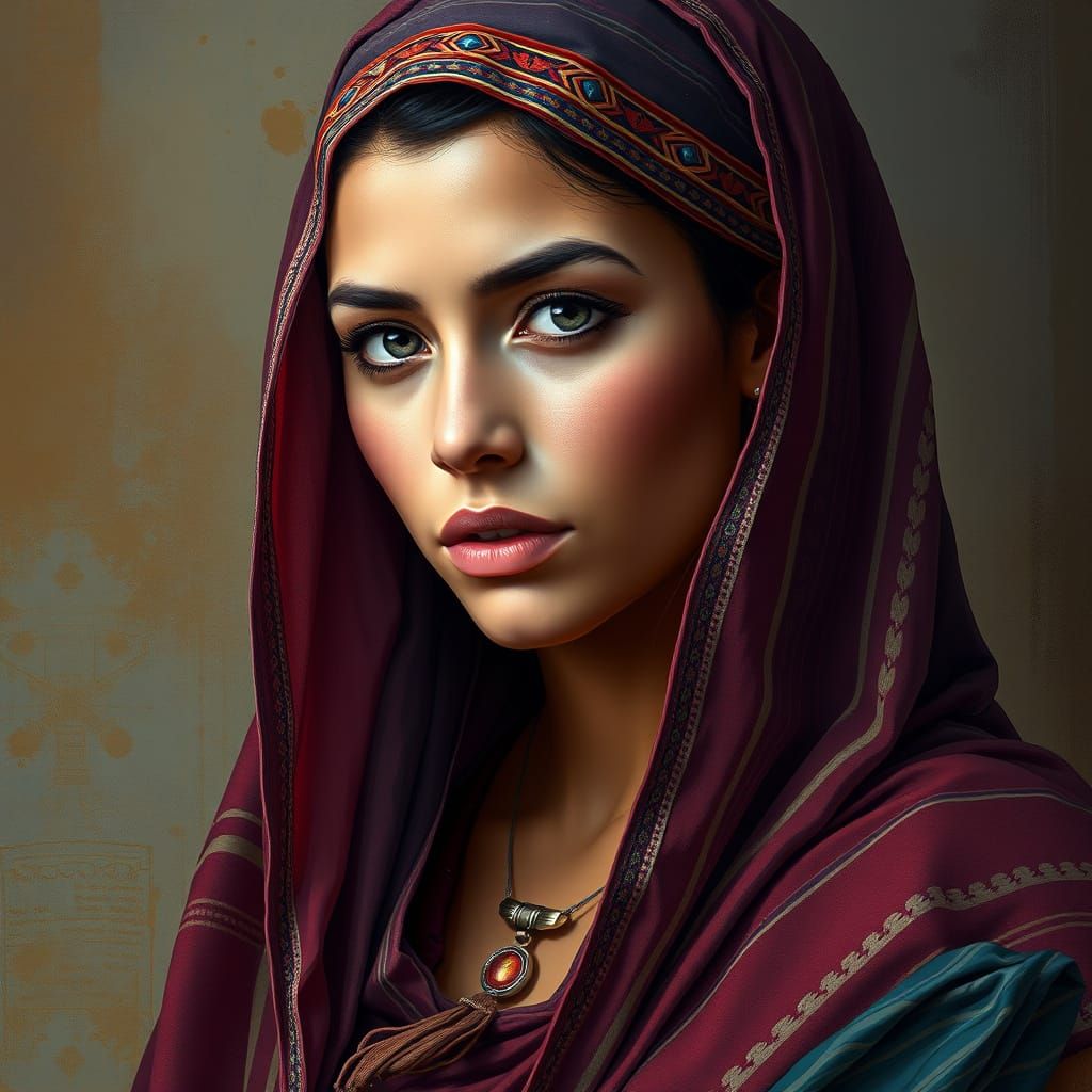 Moabite Woman in Traditional Attire as Hyperrealistic Portra...