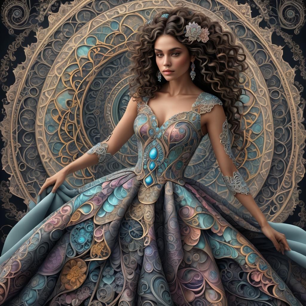 Woman's Mandala Gown: Fractal Filigree 3D Digital Art