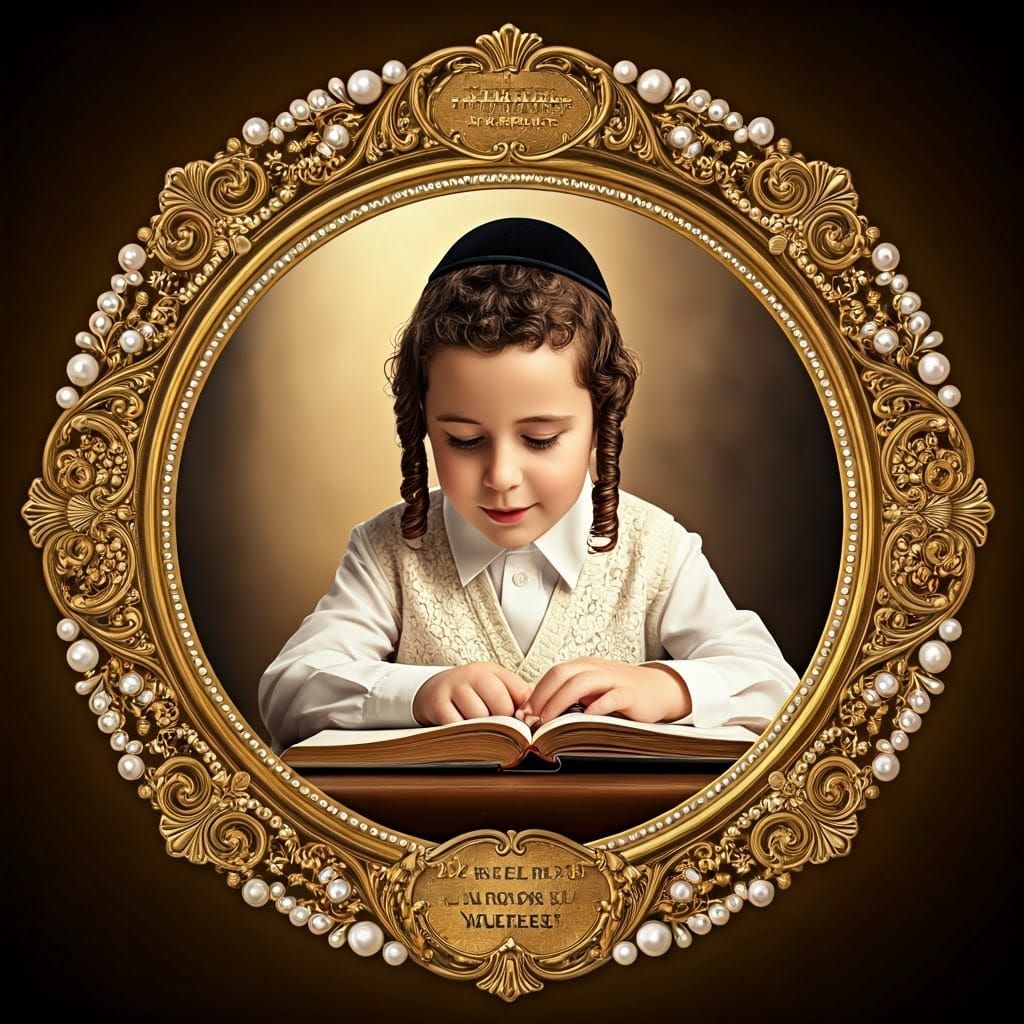 A Gilded Boy Studies Torah in a Festive, Art Nouveau-Inspire...