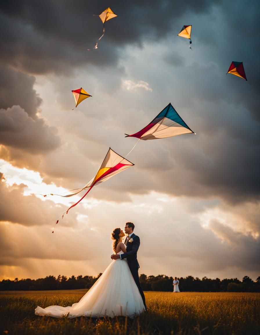 Dreamy Wedding: Bride and Groom Fly Kites