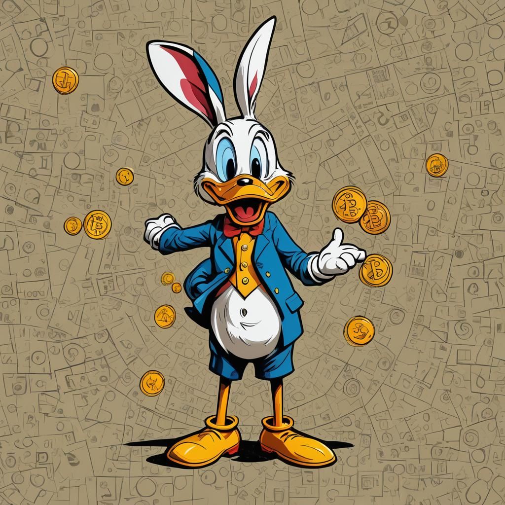 Donald Duck Rabbit with Bitcoin in Pop Art Style