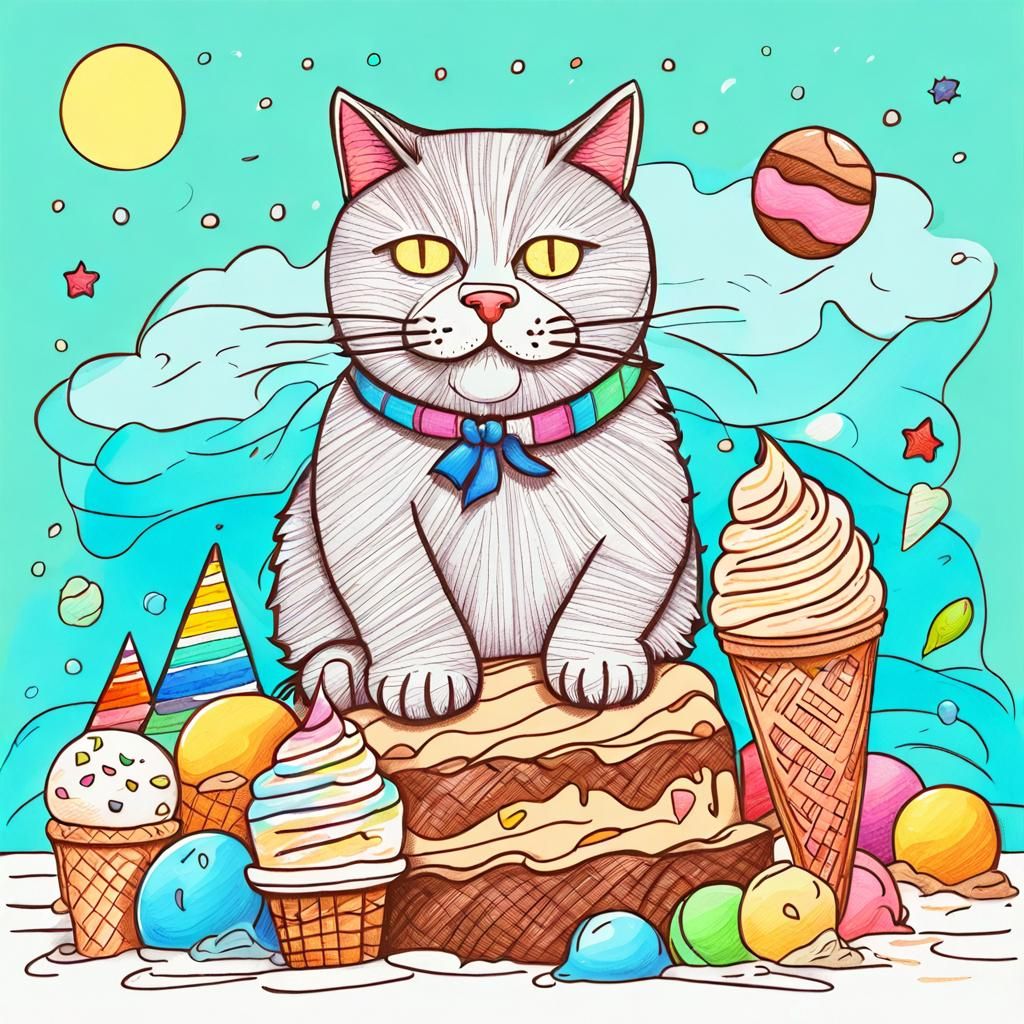 Fat Cat's Ice Cream Dream: A Colorful Doodle