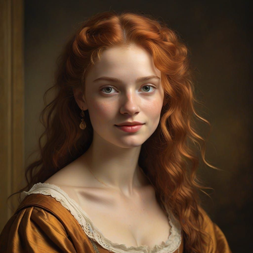 Woman in Warm Golden Light, in the Style of Rembrandt