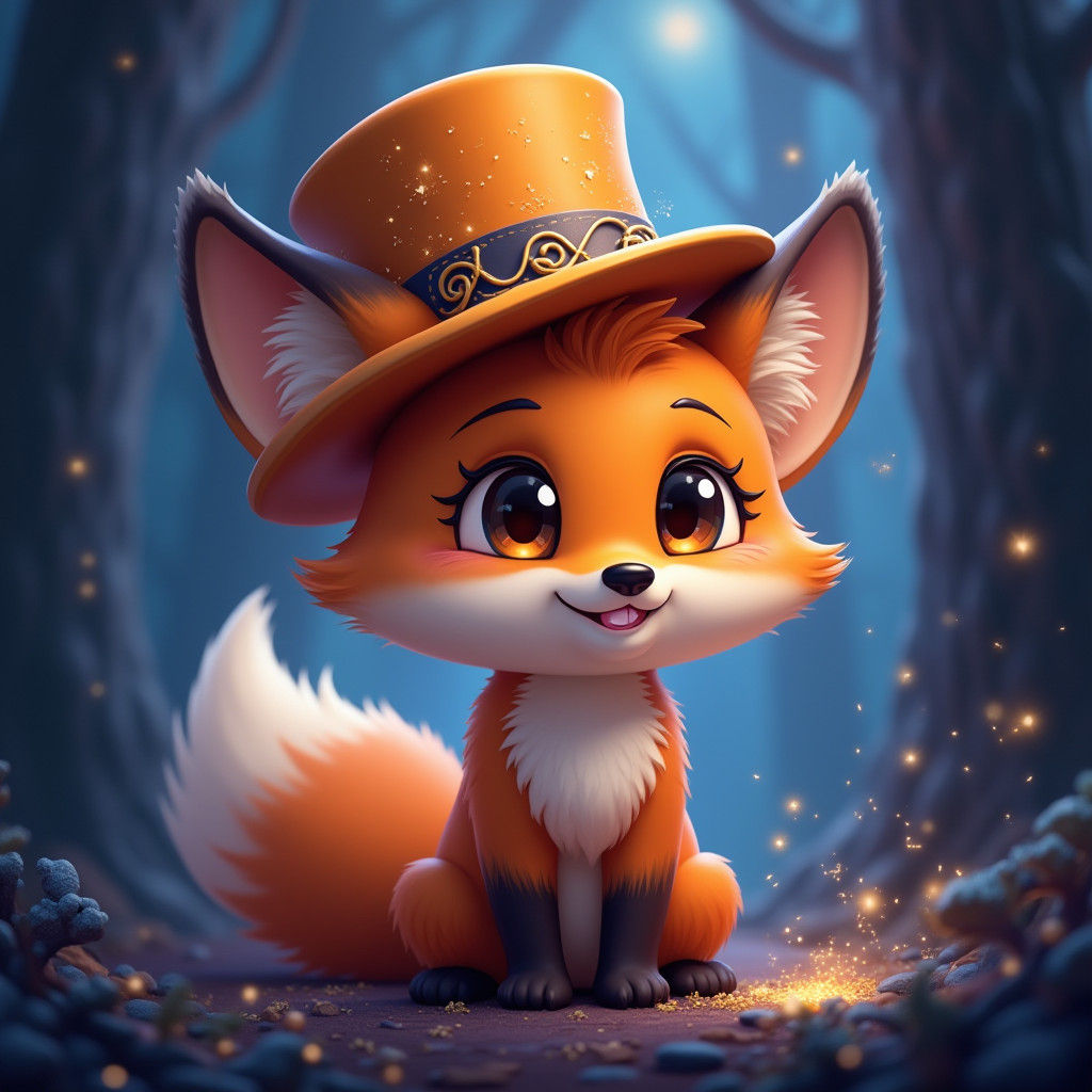Anthropomorphic Fox with Top Hat in Mystical Forest