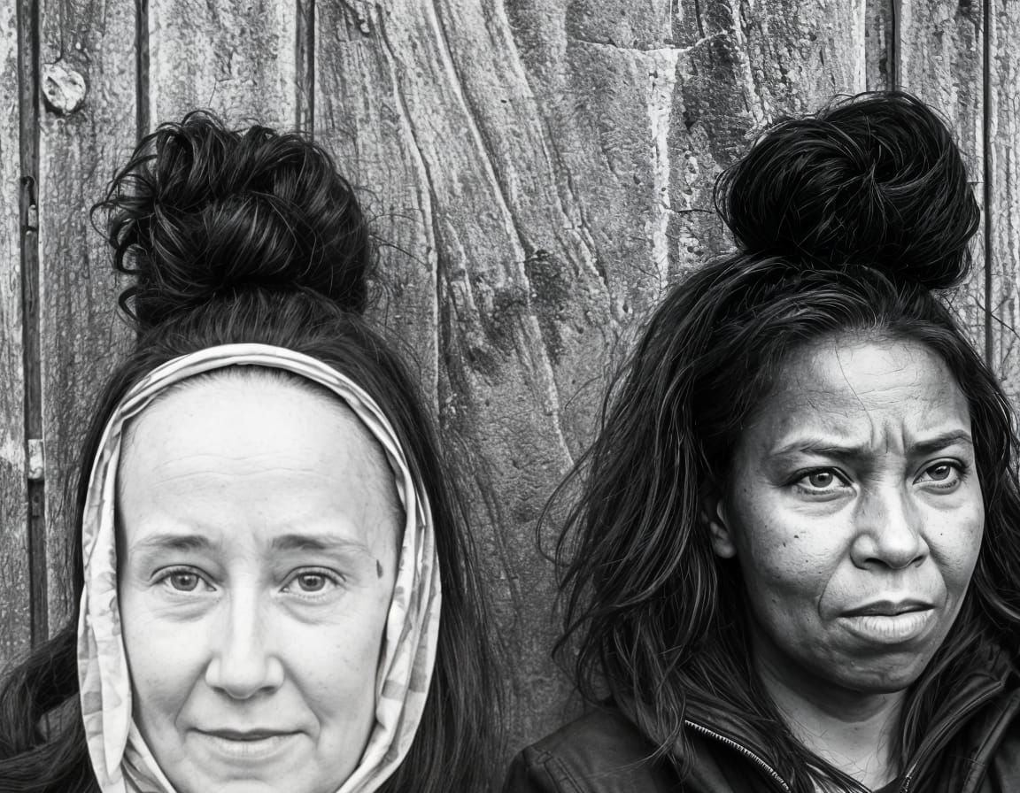 Mysterious Faces in a Simple Black and White Portrait