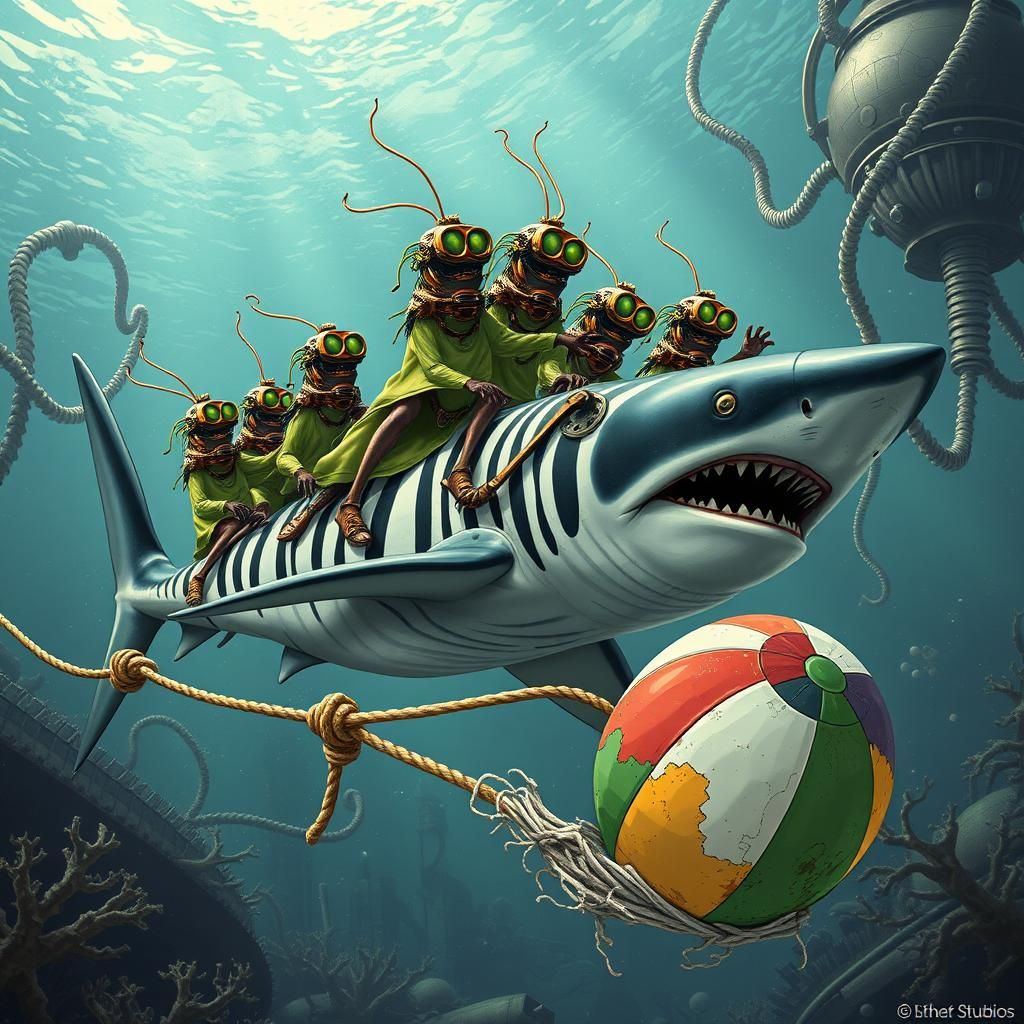 Steampunk Grapes Chase Beach Ball on Shark