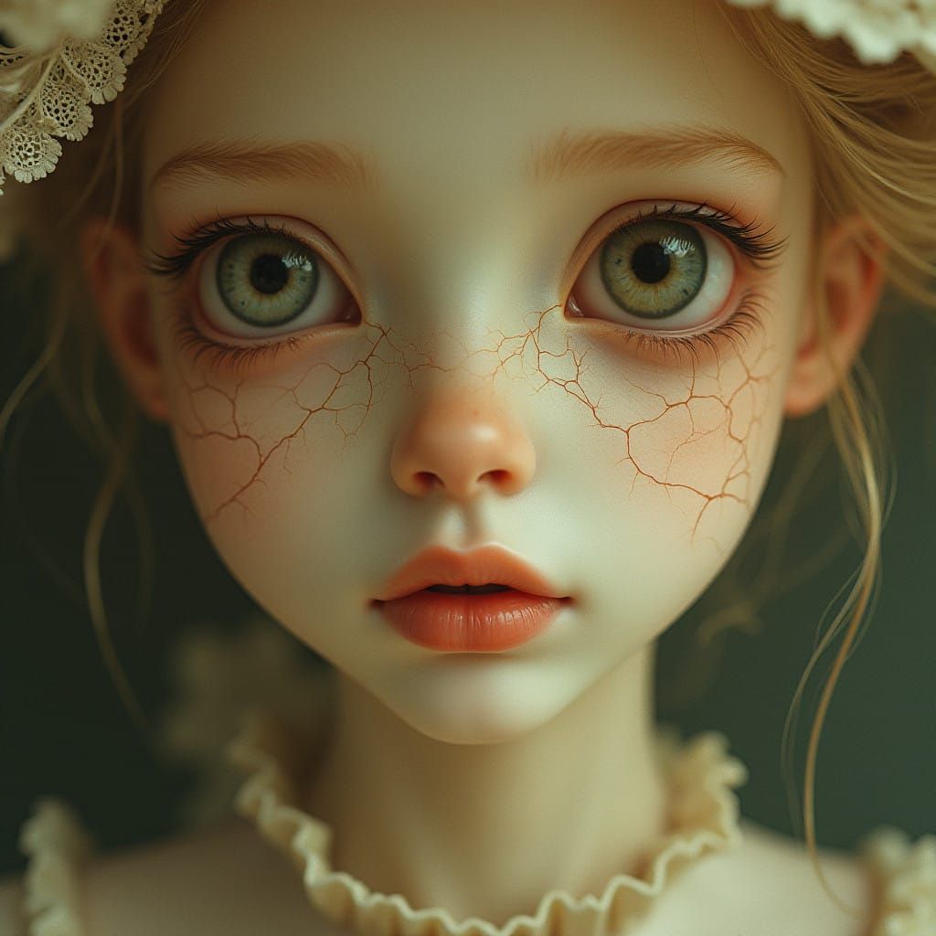 Cracked Porcelain Beauty in Golden Light