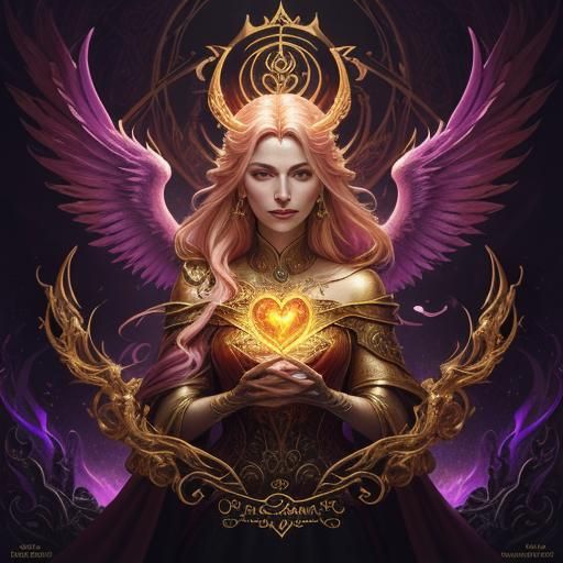 Blonde Woman with Phoenix Hearts in Fantasy Art
