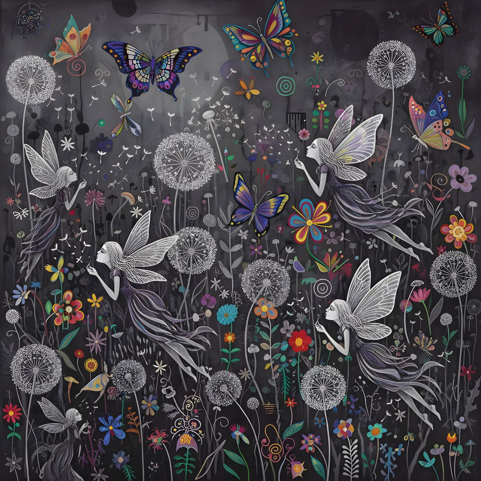 Winged Fairies in Dandelion Dreamscape