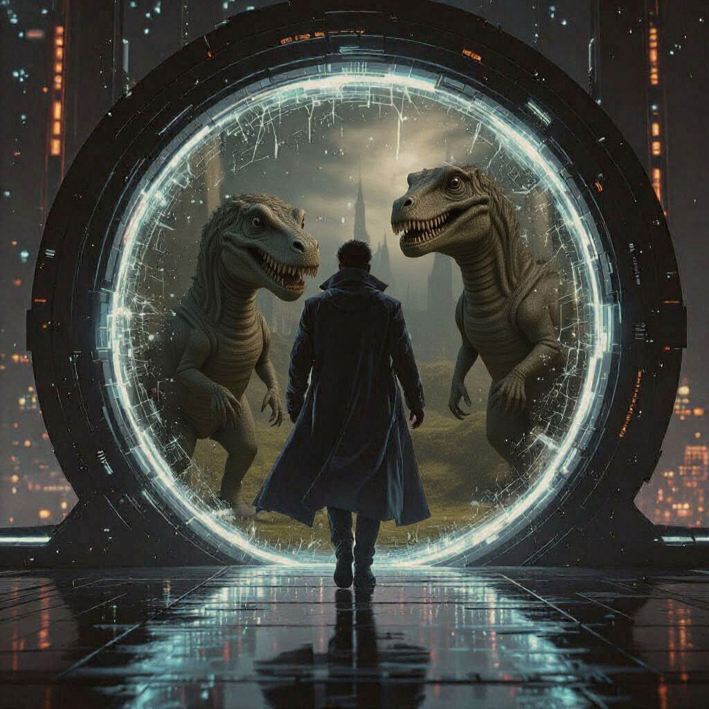 Person Enters Future Through Portal