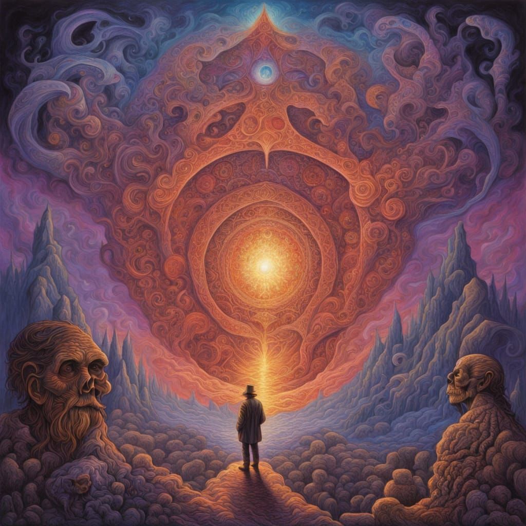 Wizard Gazing into Cosmic Vortex in Dark Fantasy Style