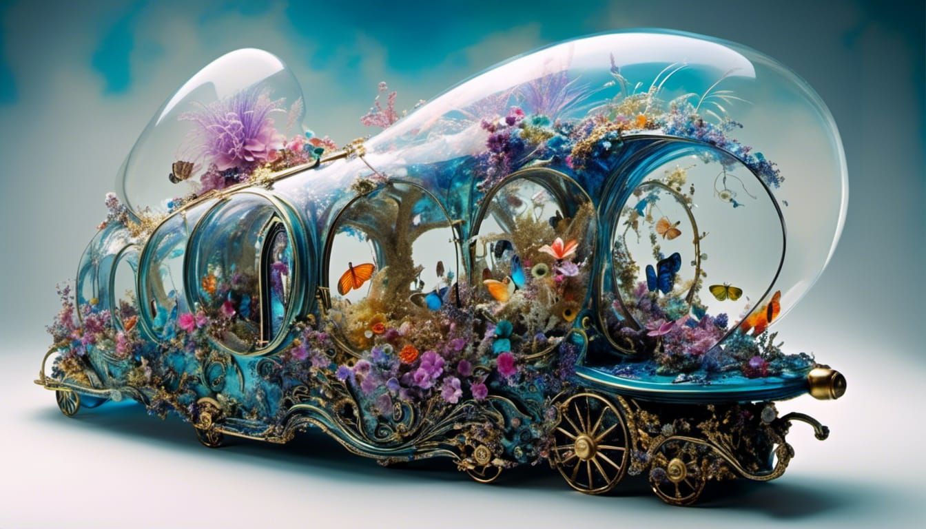 Transparent Aquatic Train in Ethereal Dreamscape Style