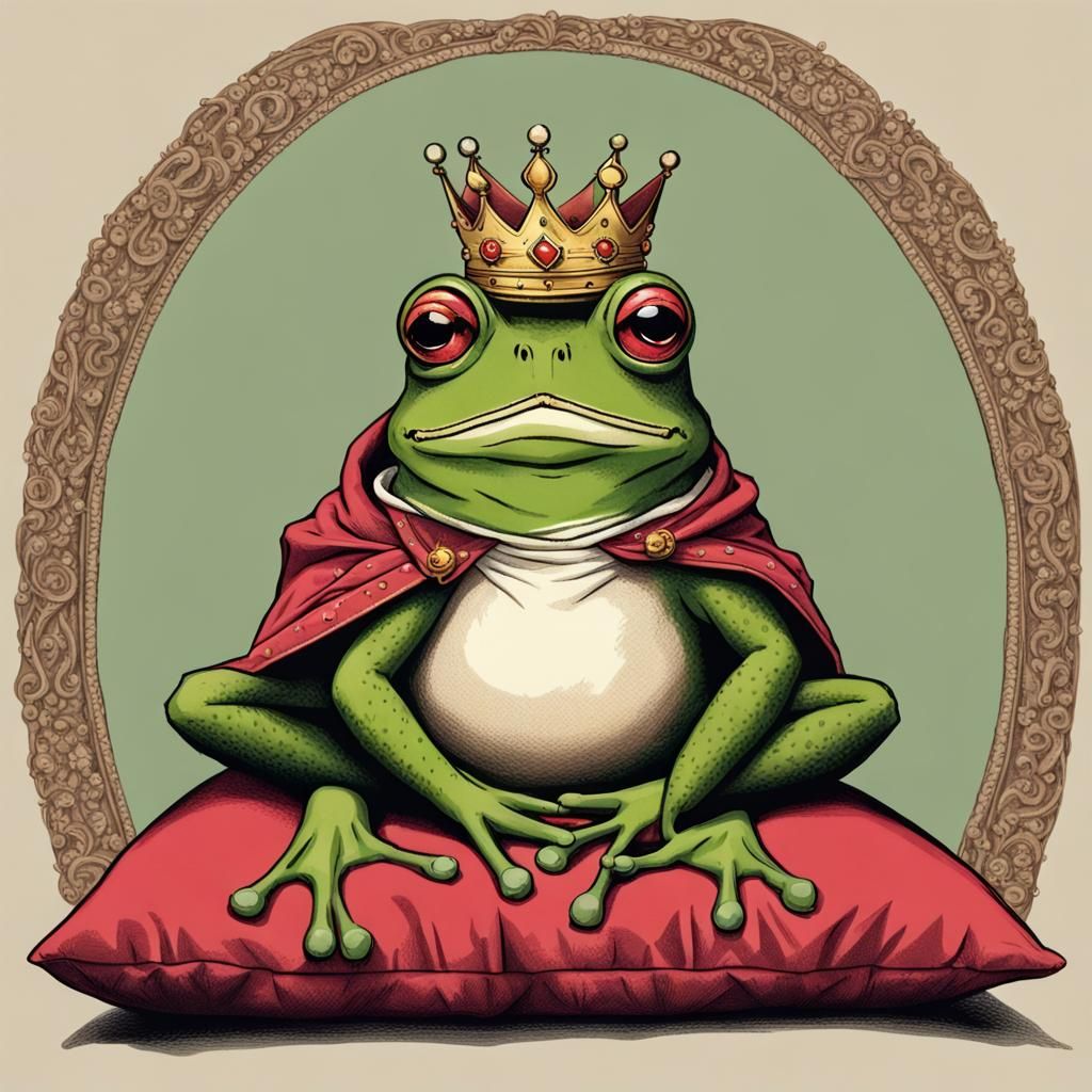 Frog Prince on Pillow with Crown and Robe