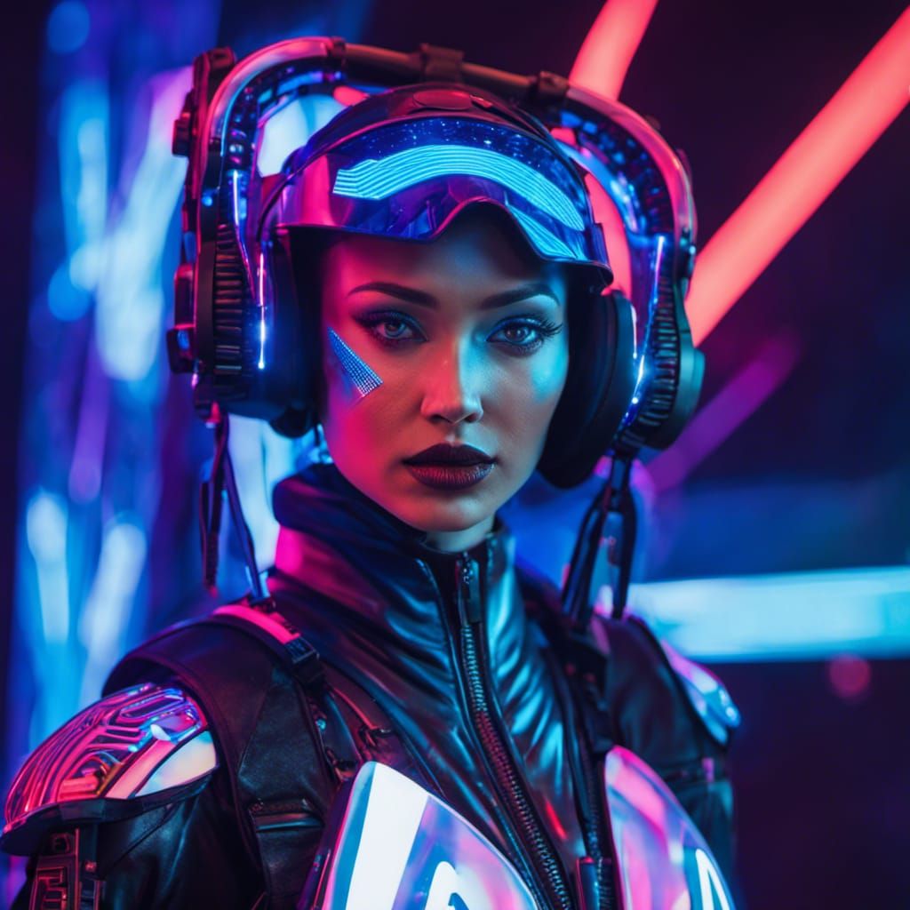 Cyberpunk Dancer with Neon Accents and Holographic Visor
