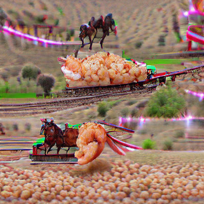 Shrimp Cowboy Riding Garlic Train, 8K Resolution