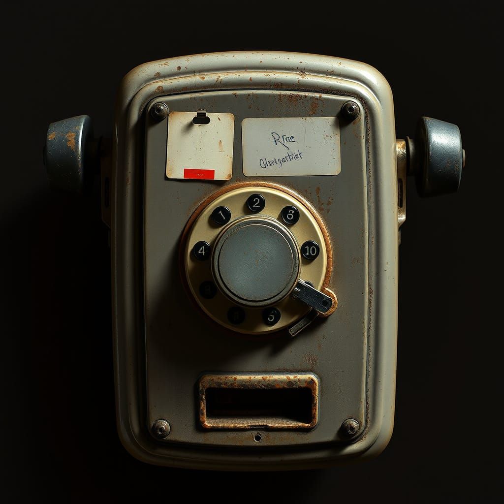 Vintage Payphone with Distressed Facial Features