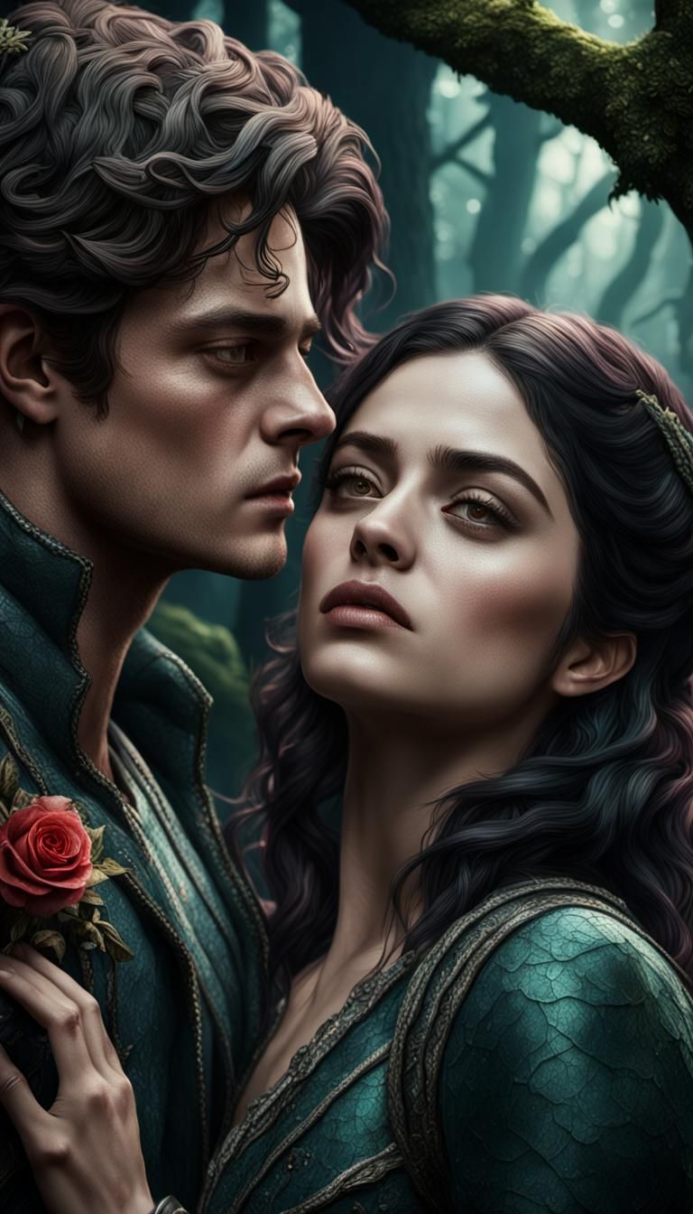 Passsionate Forest Embrace: Detailed Matte Painting